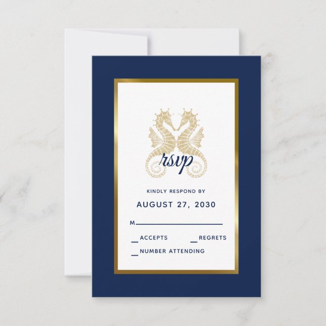 Elegant Navy Guld Seastars Modern Bröllop OSA Kort (Framsida)