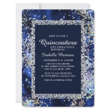 Elegant Navy Guld Silver Glitter Quinceañera