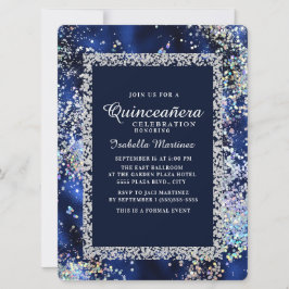 Elegant Navy Guld Silver Glitter Quinceañera Inbjudningar