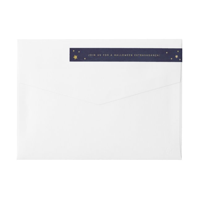 Elegant Navy+Guld Stars Wraparound Address Label Etikettband (Baksidan)