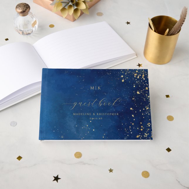 Elegant Navy Guldfläckar Gästböcker (Framsida öppen)