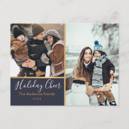Elegant Navy Helgdag Cheer Photo Collage Guld Vykort