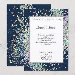 ELEGANT NAVY HOLOGRAPHIC PASTEL BRÖLLOP INBJUDNINGAR