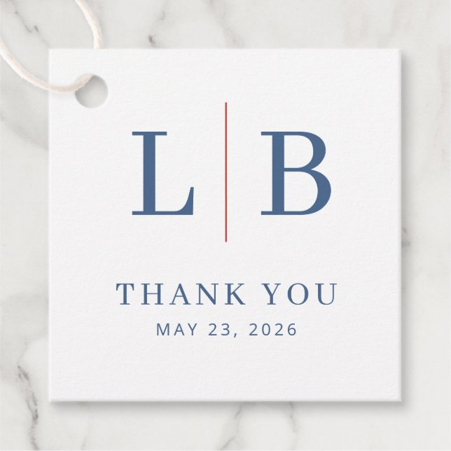 Elegant Navy Initials with Red Line Gåvor Etiketter (Framsida)