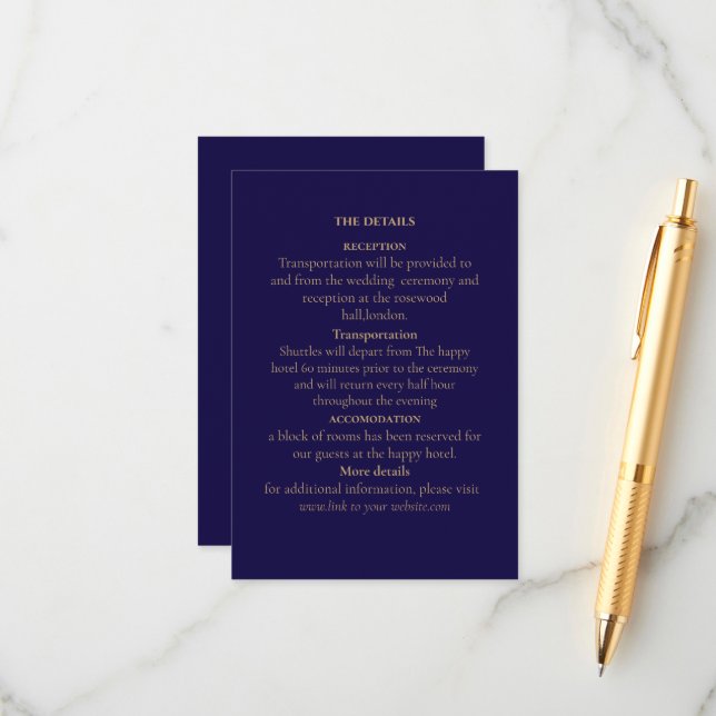 Elegant Navy Inläggs Kort (Fram/Back In Situ)