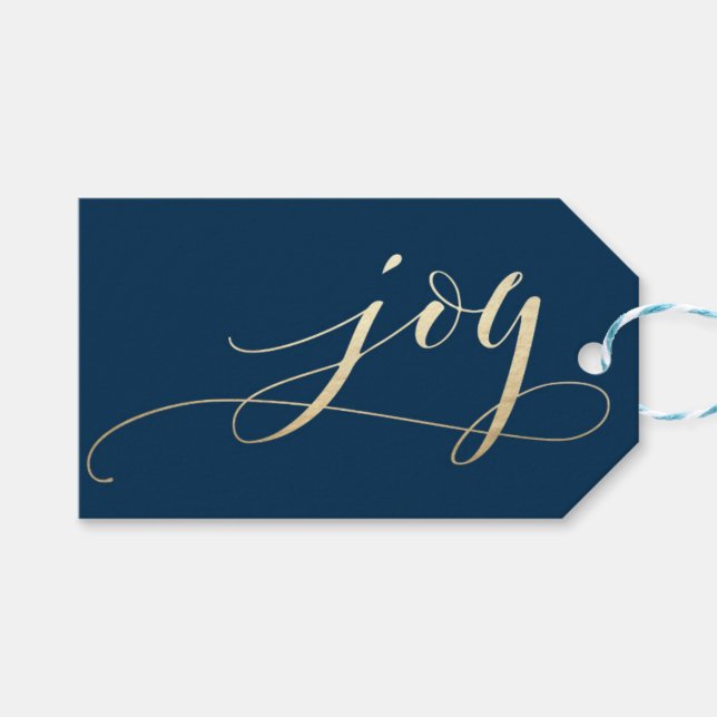 Elegant Navy Joy Faux Foil Helgdag Presentetikett (Framsidan (Horisontell))