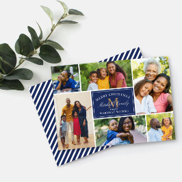 Elegant Navy jul Monogram Photo Collage Julkort