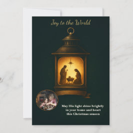 Elegant Navy Lantern Nativity Christian Christmas Julkort