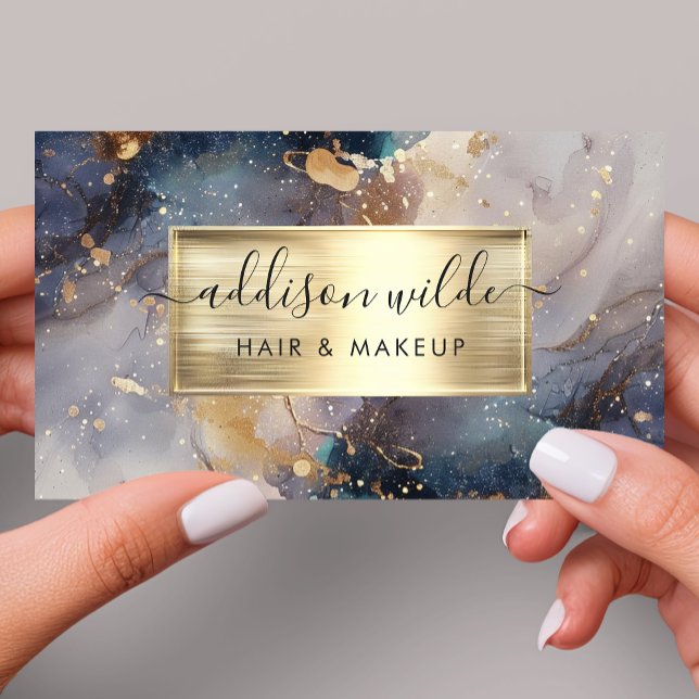 Elegant Navy Lavendel Och Guld Watercolor Marmor Visitkort (Skapare uppladdad)