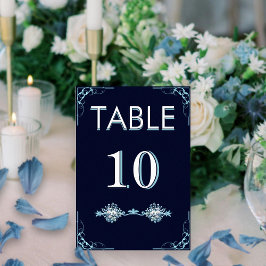 Elegant Navy & Light Blue Blommigt Bohemian Bröllo Bordsnummer