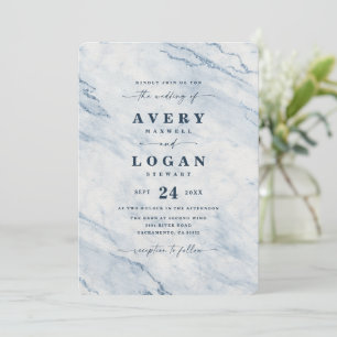 Elegant Navy & Light Blue Metallic Marble Bröllop Inbjudningar