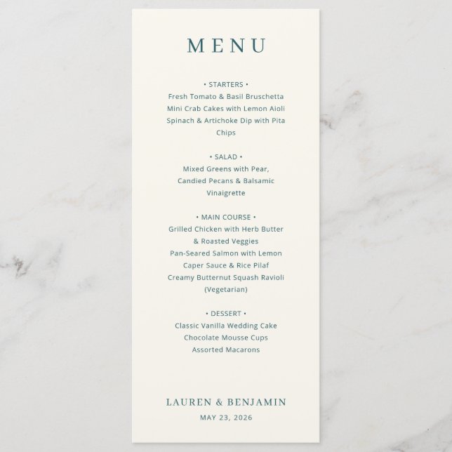 Elegant Navy Minimalist Menu Meny (Framsida)