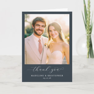 Elegant Navy Minimalistisk Foto Tack Kort
