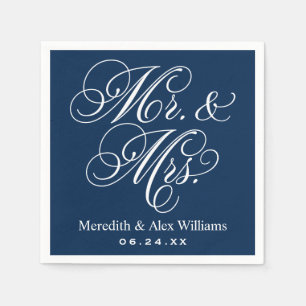 Elegant Navy Mr. och Mrs. Script Anpassningsbar Mo Pappersservett