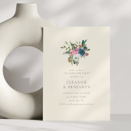 Elegant Navy och Blush Blommig Förlovningsfest Inbjudningar