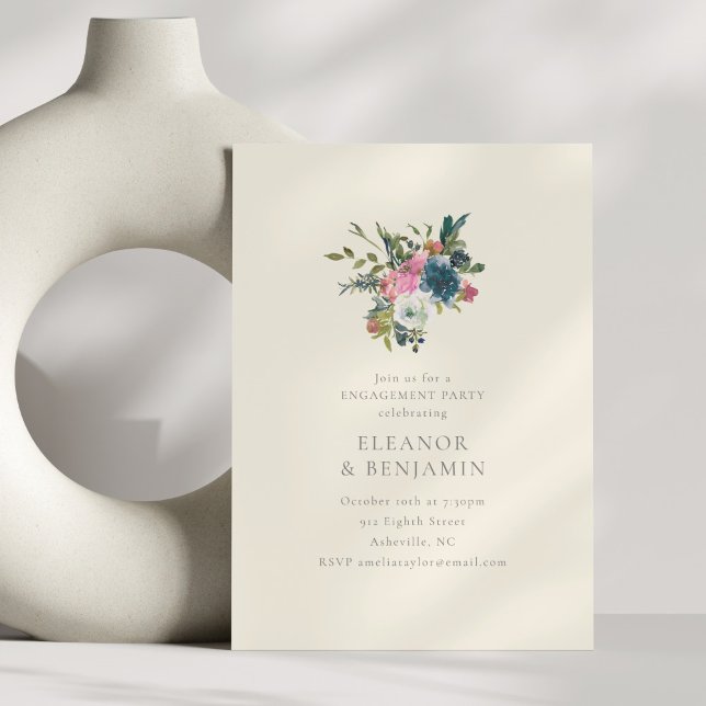 Elegant Navy och Blush Blommig Förlovningsfest Inbjudningar (Skapare uppladdad)