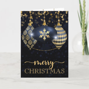 Elegant Navy och Guld Bauble God Jul Helgkort