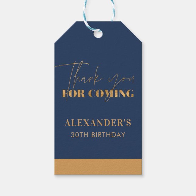 Elegant Navy och Guld Birthday Tack Presentetikett (Framsidan)