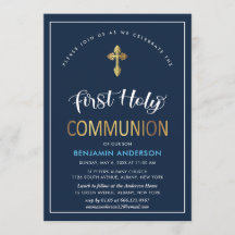 Elegant Navy och Guld First Heliga Communice