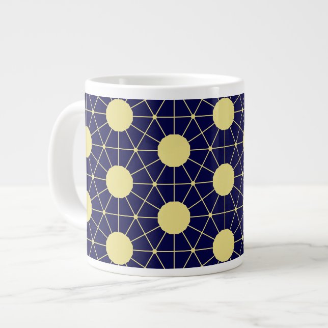 Elegant Navy och Guld Geometrisk Kakel Mönster Jumbo Mugg (Framsida vänster)