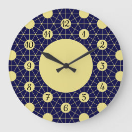 Elegant Navy och Guld Geometrisk Kakel Mönster Stor Klocka