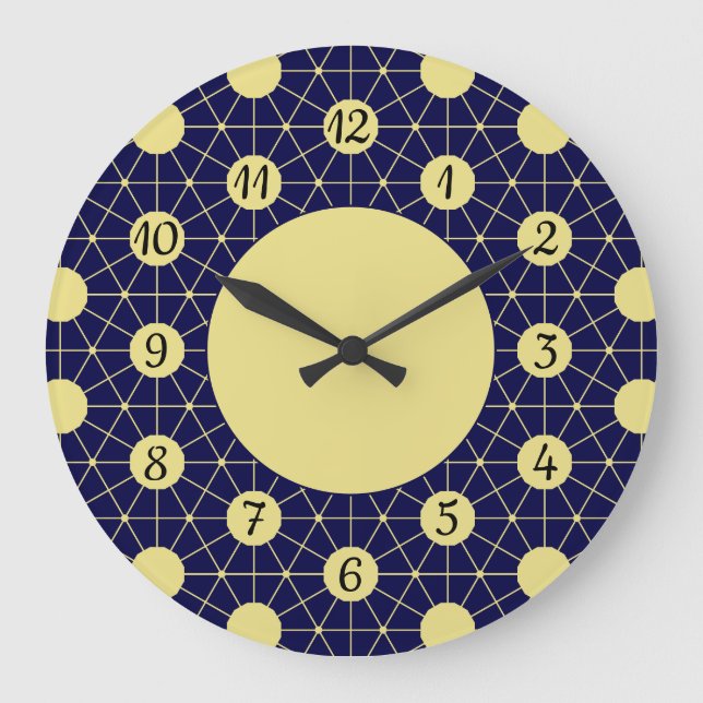 Elegant Navy och Guld Geometrisk Kakel Mönster Stor Klocka (Framsida)