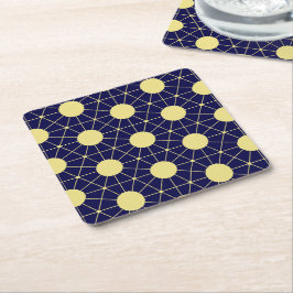 Elegant Navy och Guld Geometrisk Kakel Mönster Underlägg Papper Kvadrat