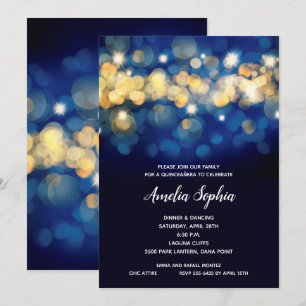 Elegant Navy och Guld Quinceañera Birthday Inbjudningar