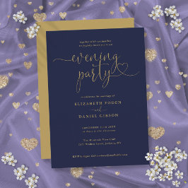 Elegant Navy Och Guld Skrift Bröllop Kvällsfest Inbjudningar