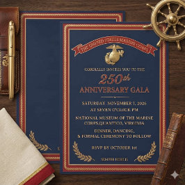 Elegant Navy och Guld USMC 250-årsjubileumsgala Inbjudningar