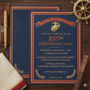 Elegant Navy och Guld USMC 250-årsjubileumsgala Inbjudningar