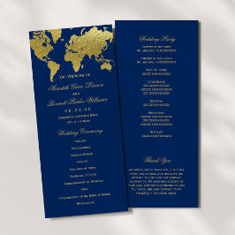 Elegant Navy och Guld World Map Bröllop Ceremony Program