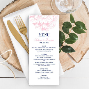 Elegant Navy och Rosa Blommig Peony Bröllop Meny