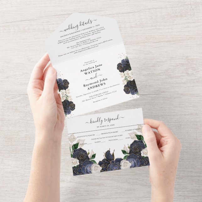 Elegant Navy och vit blomsterbröllop (Avrivbar del)