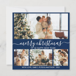 Elegant Navy och White 4 Photo Collage jul Julkort