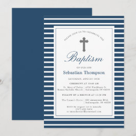 Elegant Navy och White Rand Baptism Inbjudningar