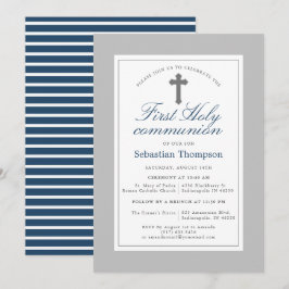 Elegant Navy och White Rand First Communion Inbjudningar
