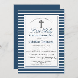Elegant Navy och White Rand First Communion Inbjudningar