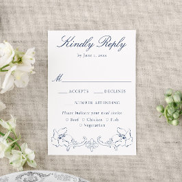 Elegant Navy Ornate Blommig Bröllop OSA Kort