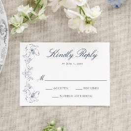 Elegant Navy Ornate Floral Frame Wedding OSA Kort