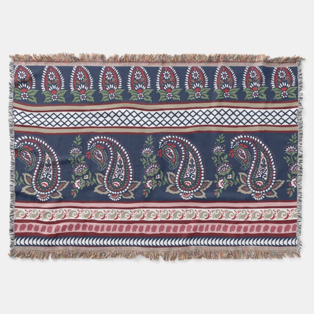 Elegant Navy Paisley: Timless Gräns Design Filt (Framsidan)