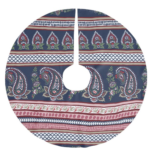 Elegant Navy Paisley: Timless Gräns Design Julgransmatta Borstad Polyester (Framsidan)