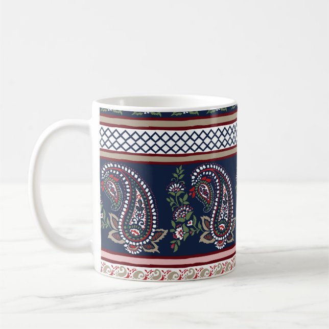 Elegant Navy Paisley: Timless Gräns Design Kaffemugg (Vänster)
