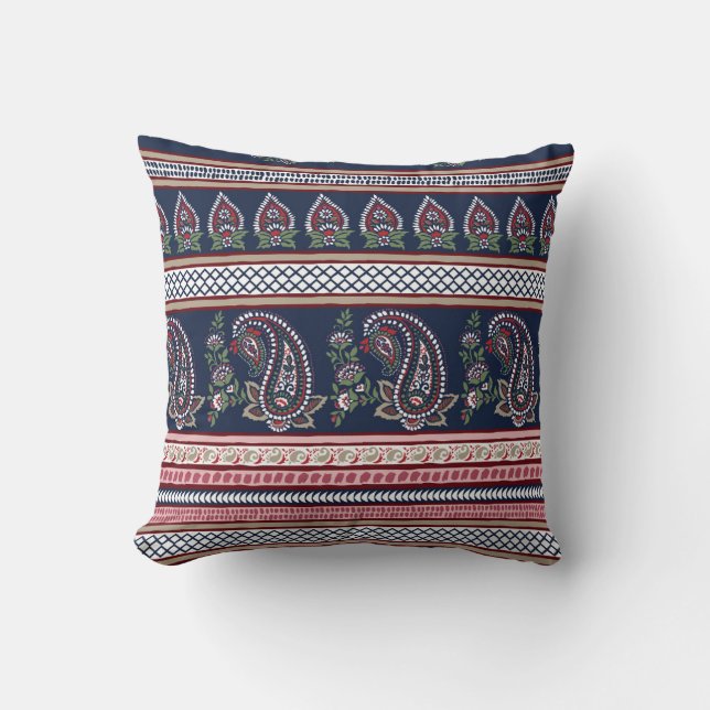 Elegant Navy Paisley: Timless Gräns Design Kudde (Framsida)