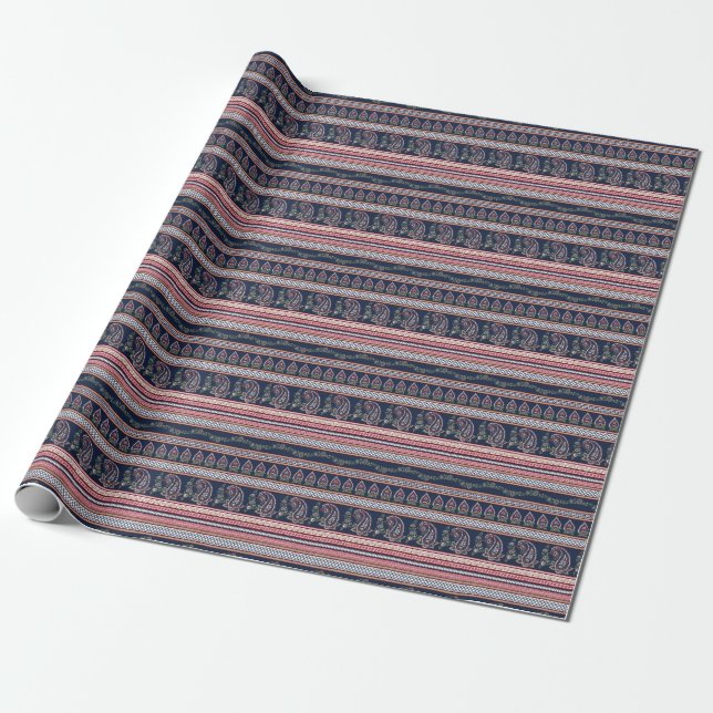 Elegant Navy Paisley: Timless Gräns Design Presentpapper (Utrullad)