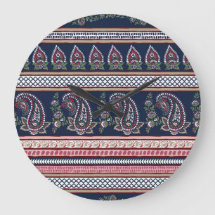 Elegant Navy Paisley: Timless Gräns Design Stor Klocka