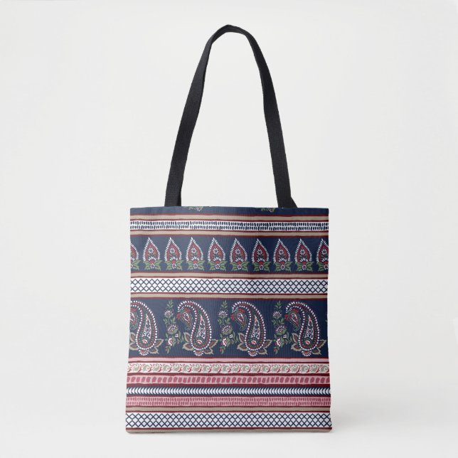 Elegant Navy Paisley: Timless Gräns Design Tygkasse (Framsida)