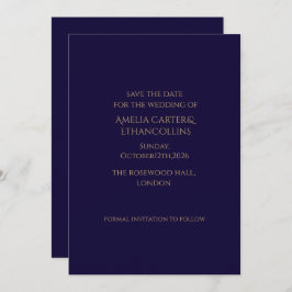 Elegant Navy personalized Save The Date Card Spara Datumet