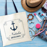 Elegant Navy Personligt bröllp Bridesmaid Tygkasse<br><div class="desc">Björnhjälpen till väskan i personligt bröllp har ett marint,  blått båtankare,  dekorativt nautiskt rep ram och elegant anpassningsbar som kan vara personlig med namn och den roll som personen i brudens sida har.</div>