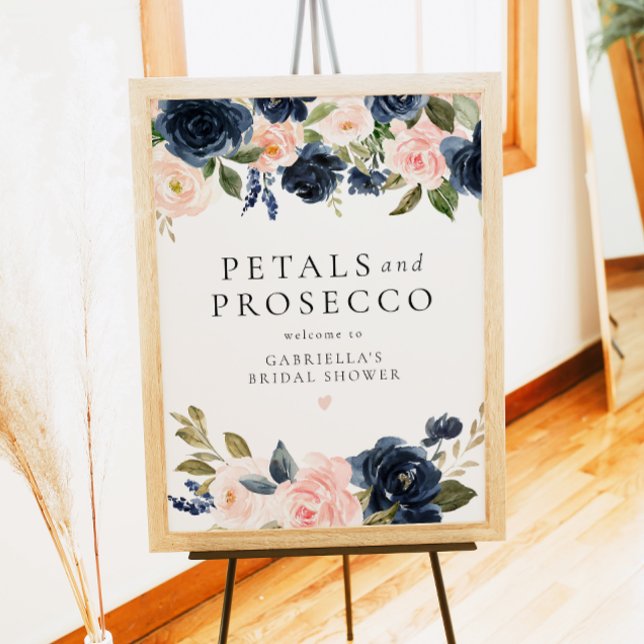 Elegant Navy  Petals & Prosecco Möhippa Poster (Skapare uppladdad)